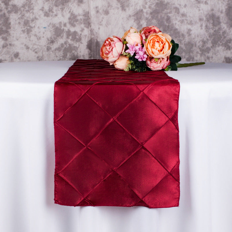 Taffeta Pintuck 108"x12" Table Runner Wine Red
