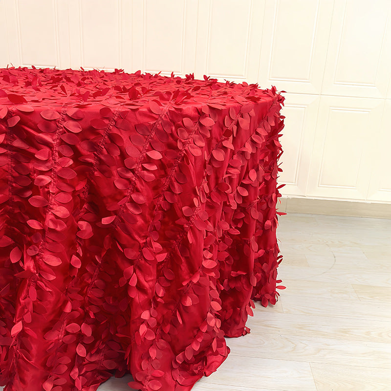 3D Leaves Polyester Round Tablecloth 132"