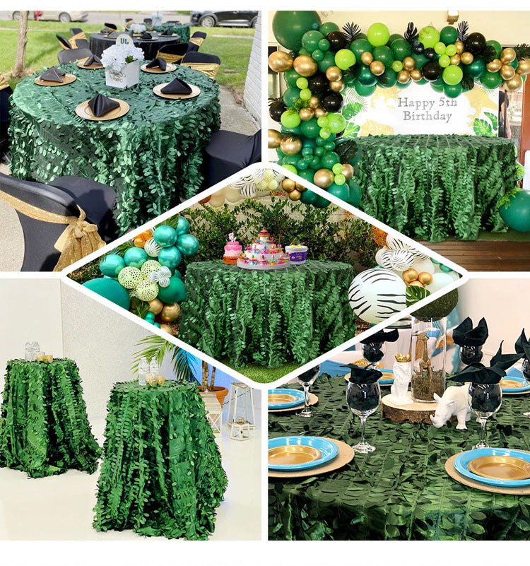 3D Leaves Polyester Round Tablecloth 132"