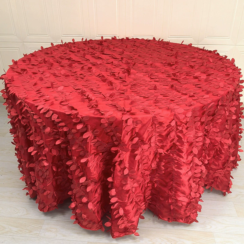 3D Leaves Polyester Round Tablecloth 132"