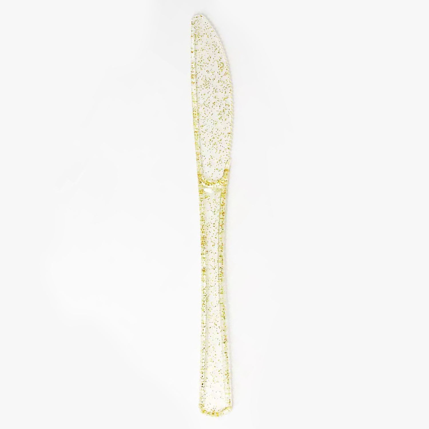 25 Pc Plastic Knives 7" Transparent Gold Glitter Classic Heavy Duty
