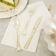 25 Pc Plastic Spoons 7" Transparent Gold Glitter Classic Heavy Duty