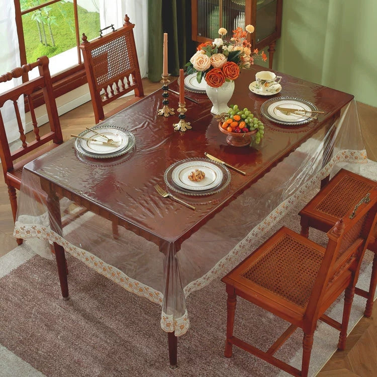 Transparent Tablecloth Cover Thickened and Durable Made of Vinyl | Suitable for Parties and Everyday Use.