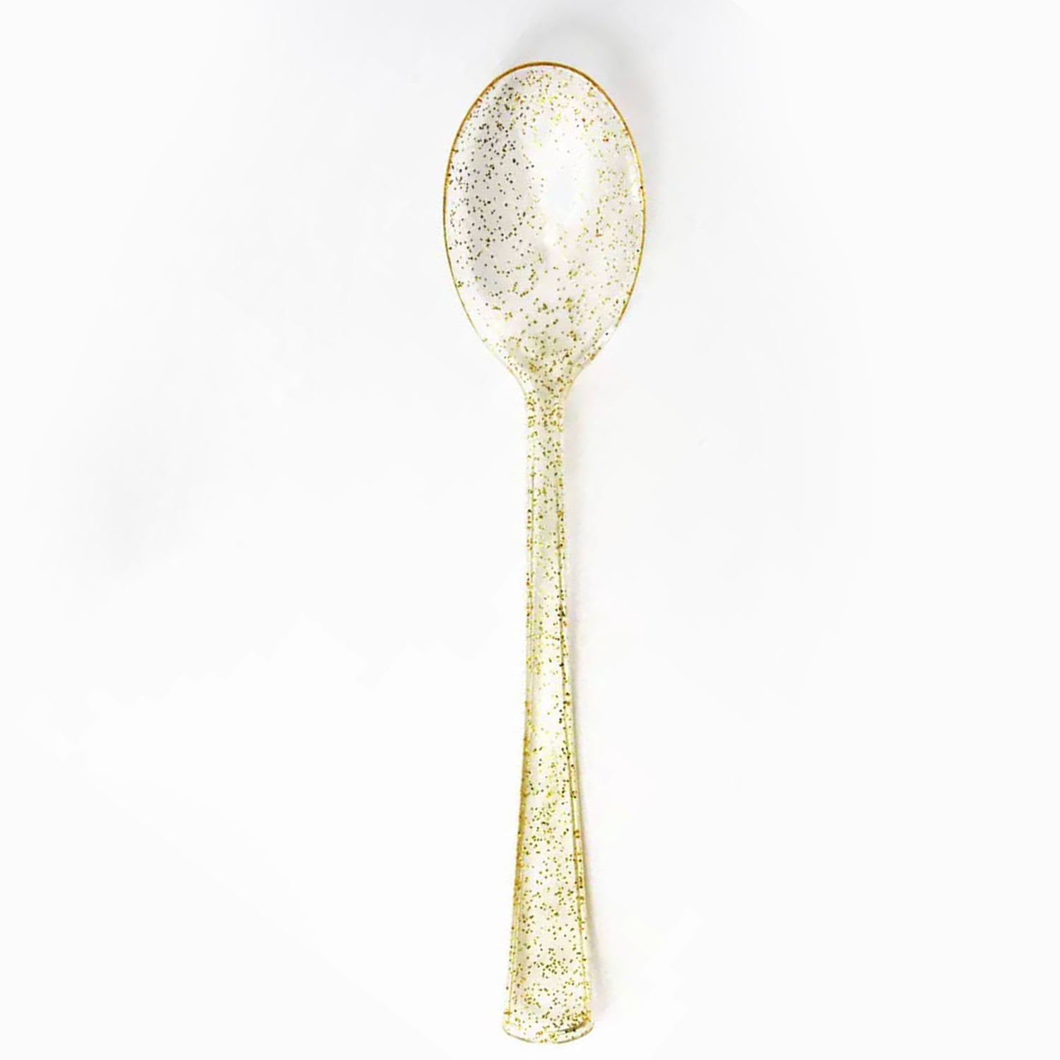 25 Pc Plastic Spoons 7" Transparent Gold Glitter Classic Heavy Duty