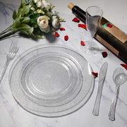 25 Pc Plastic Knives 7" Transparent Silver Glitter Classic Heavy Duty