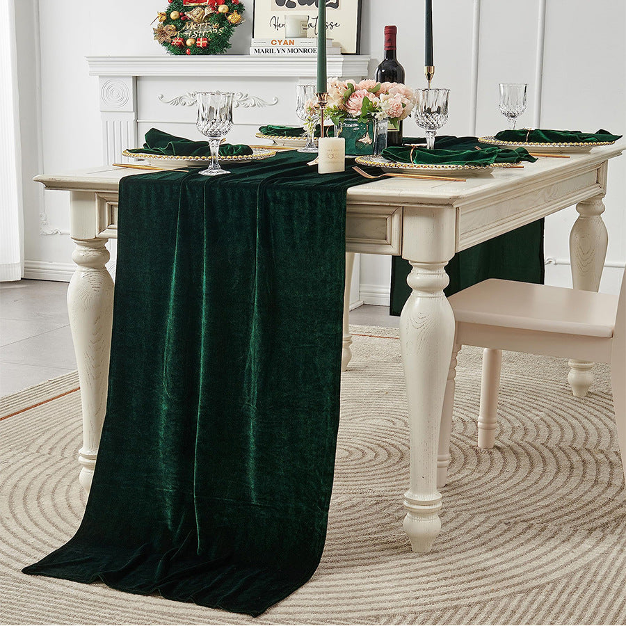 Thick Soft Velvet Table Runner 14 x 108 Inches Dark Green
