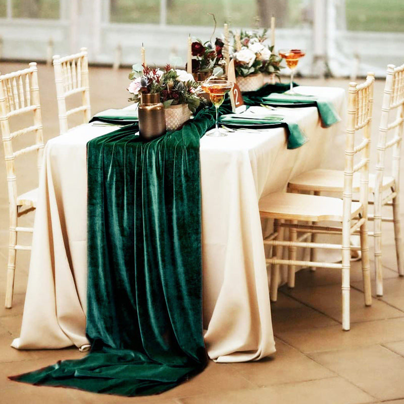 Thick Soft Velvet Table Runner 14 x 108 Inches Dark Green