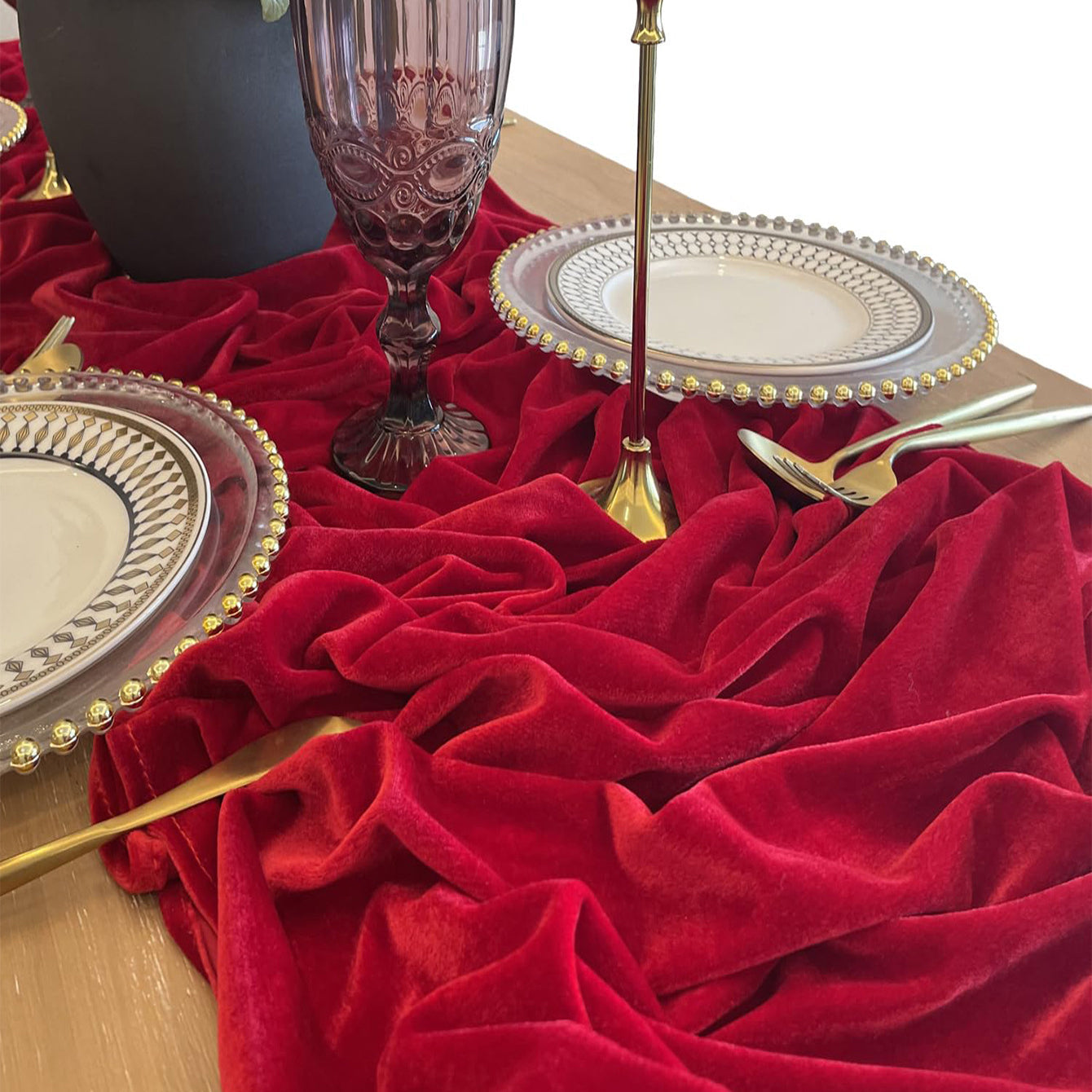 Premium Velvet Table Runner 28"x118" Rose Red