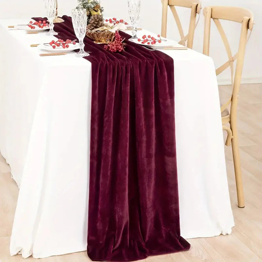 Thick Soft Velvet Table Runner 14 x 108 Inches Deep Red
