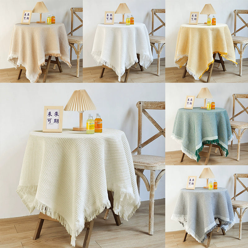 Washable Cotton Linen Tablecloths Fabric Tassel Tablecloth Dust-Proof Table Cover for Home Decoration Everyday Use