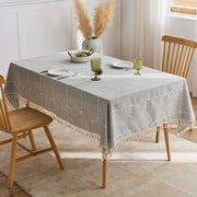 Waterproof Cotton and Linen Tassel Tablecloth - Large Checkered Gray
