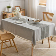 Waterproof Cotton and Linen Tassel Tablecloth - Striped Gray