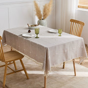 Waterproof Cotton and Linen Tassel Tablecloth - Large Checkered Brown