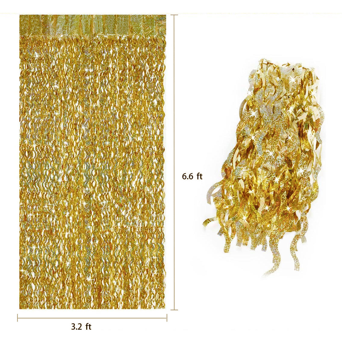 4 Pack Wavy Foil Fringe Curtain Party Backdrop 3.3x6.6 Ft Laser Gold