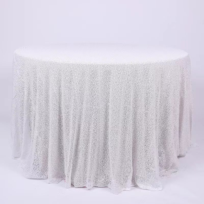 Sequin Round Tablecloth 90" White