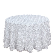 Round tablecloth with rose flowers 120" White