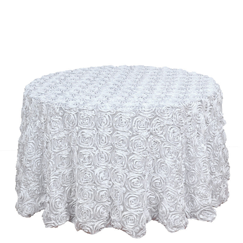 Round tablecloth with rose flowers 130" White