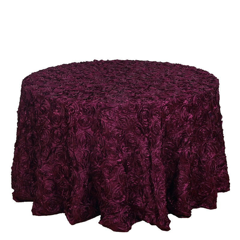Round tablecloth with rose flowers 120" Wine Purple