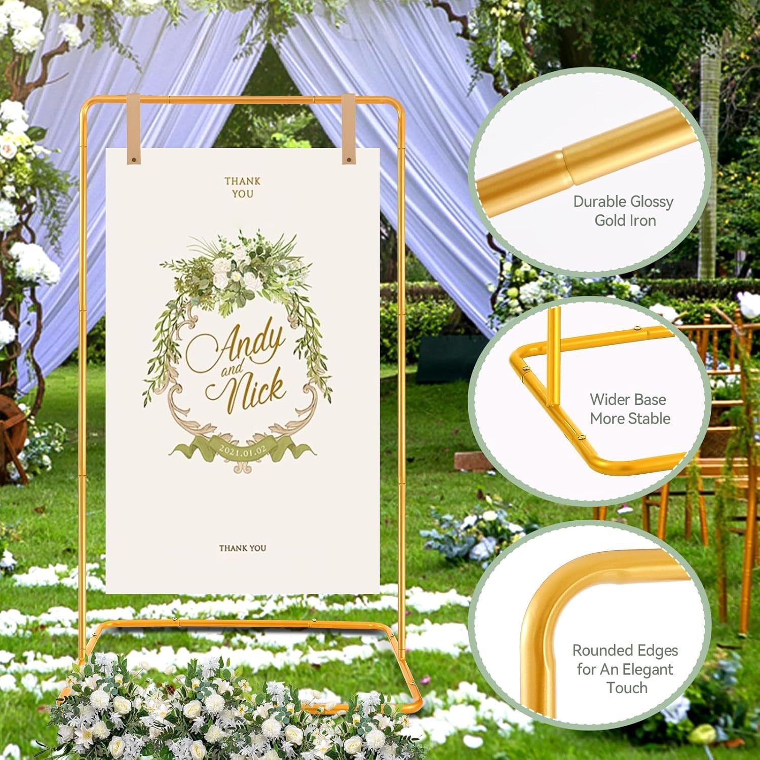 Wrought Iron Wedding Welcome Stand Gold