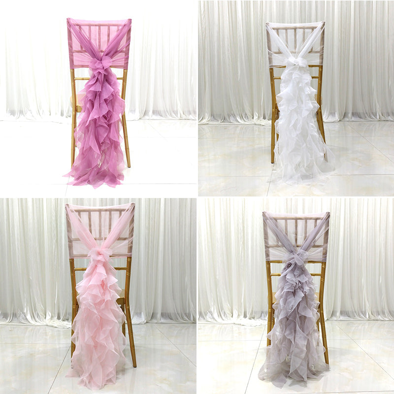 Yarn Chair Cover, Tulle Chair Back Cap Covers for Wedding, Party Decoration Long Tulle High Chair Skirt Slipcovers
