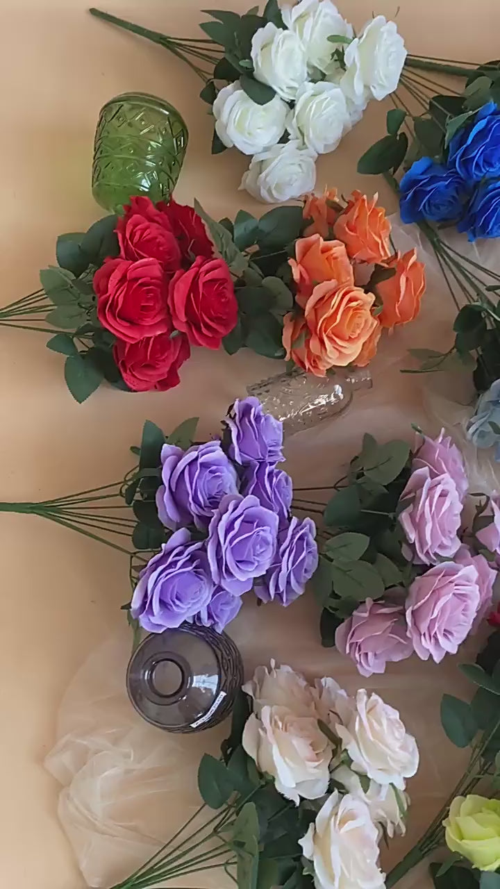 Cargar vídeo: 2 Bushes 18&quot; Roses Artificial Silk Flowers Light Rose Red