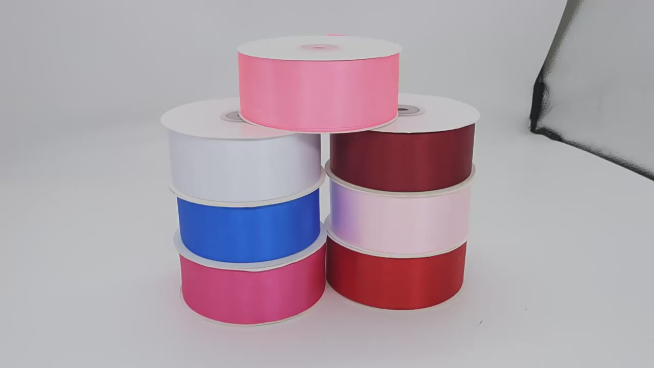 Load video: 1.5&quot;x 50 Yards Single Face Decorative Satin Ribbon Wine Red